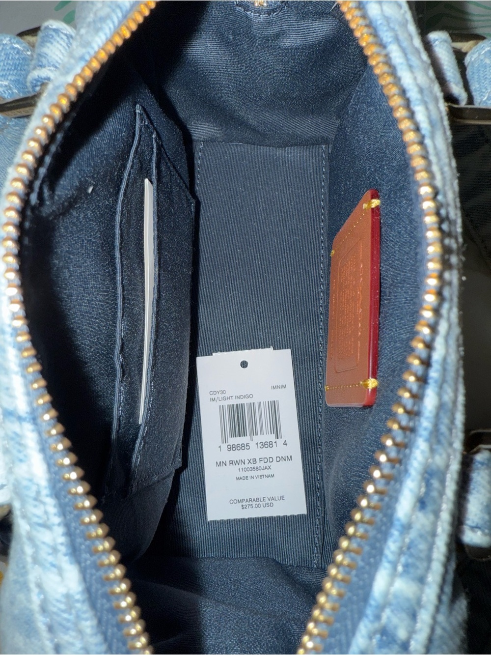 COACH Denim Mini Rowan with Pink Tag - Picture 4 of 8
